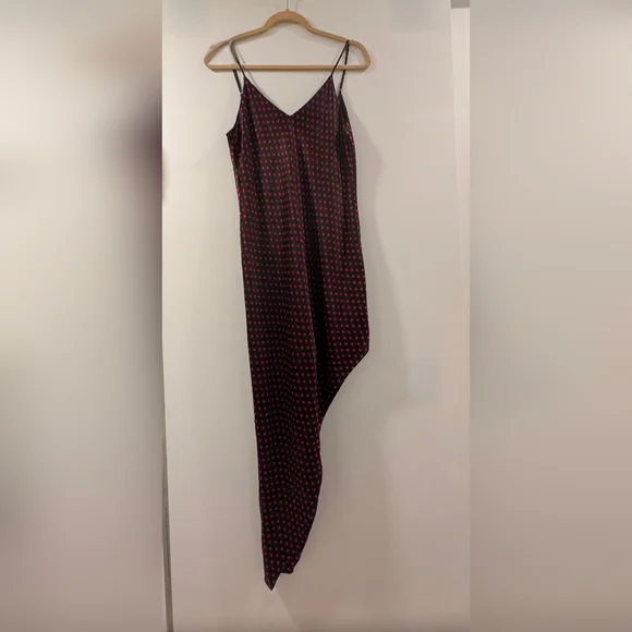 AMIRI Black With Red Polka Dots Asymmetrical Low Back Silk Dress - Picture 3 of 8